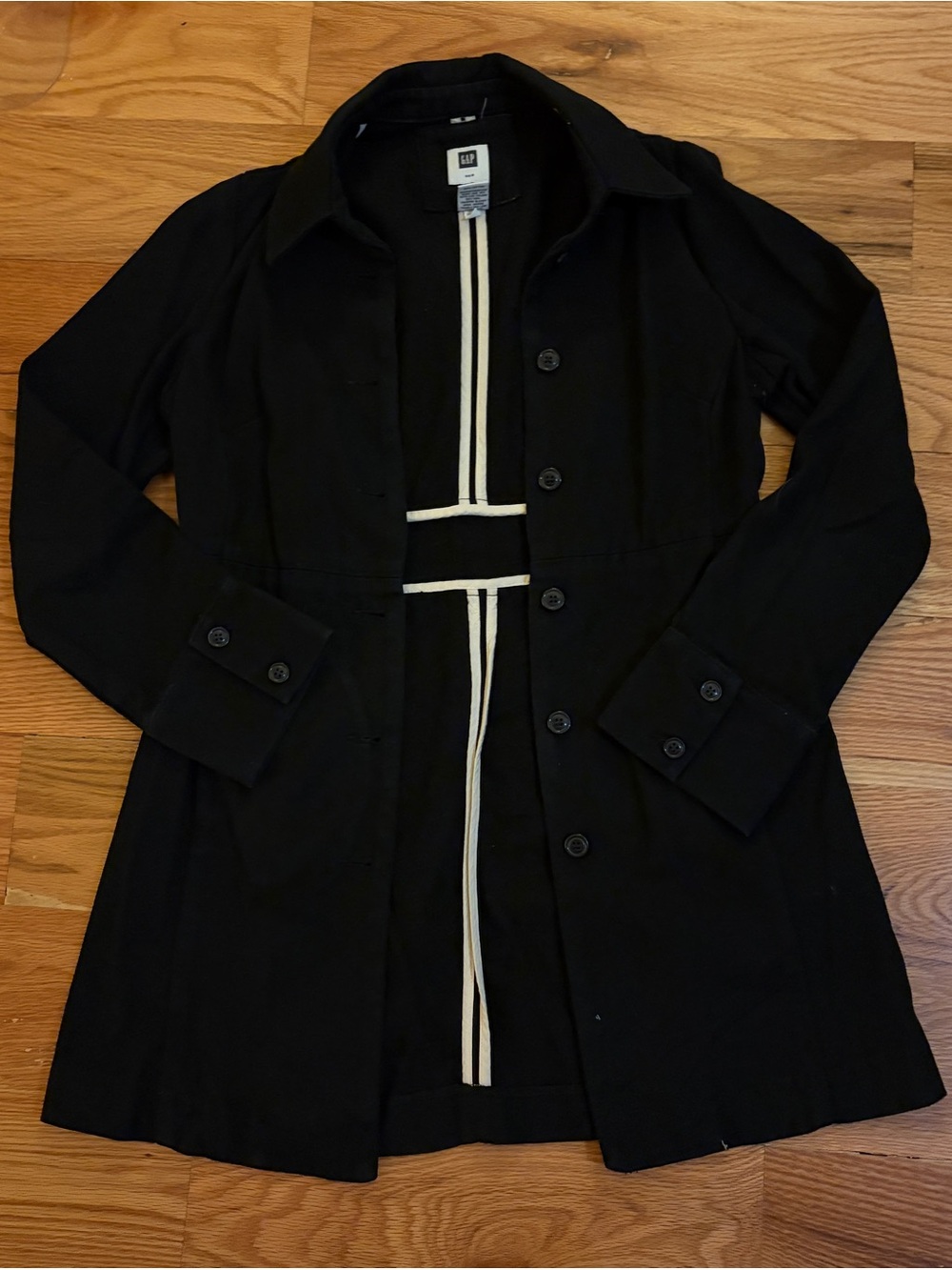 GAP Black Women's Collar Button-Front Trench Coat
